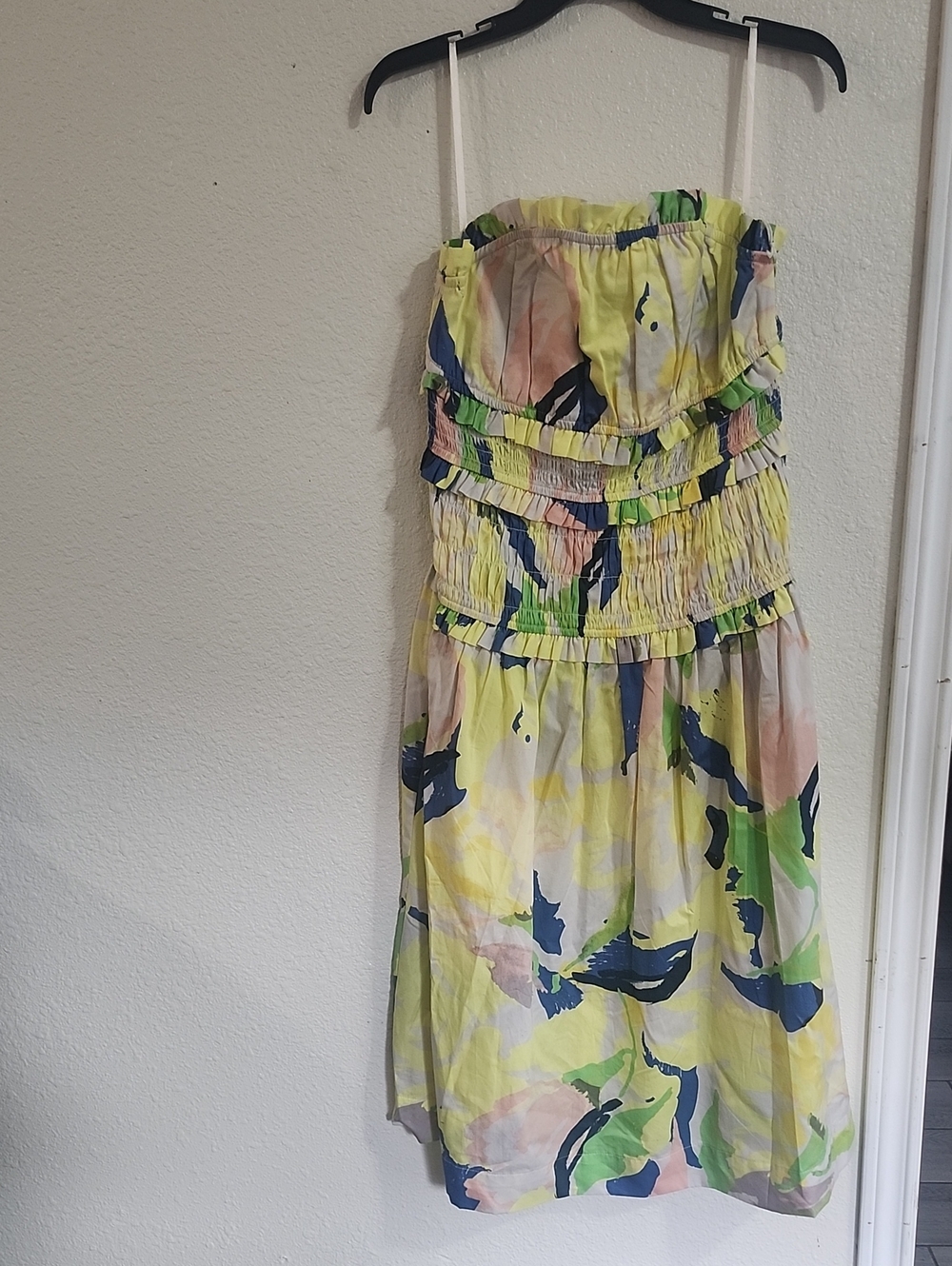 Strapless Floral Sundress in Yellow and Navy